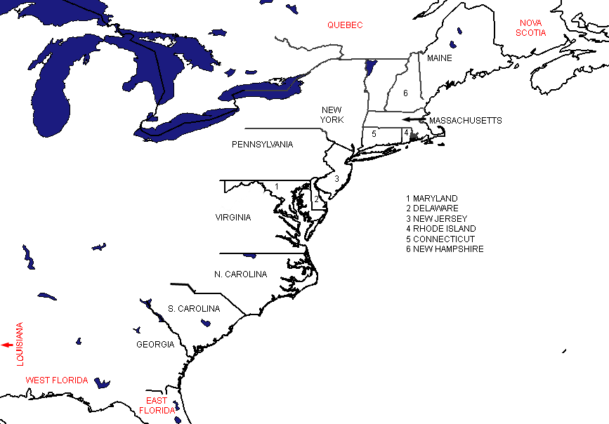 The Thirteen Colonies at the outbreak of the War of Independence