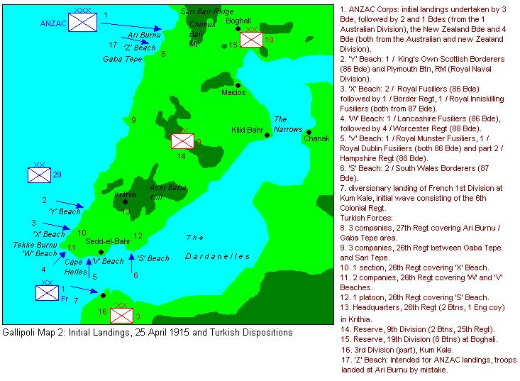 Gallipoli Campaign: Initial Landing, 25 April 1915 and Turkish Dispositions