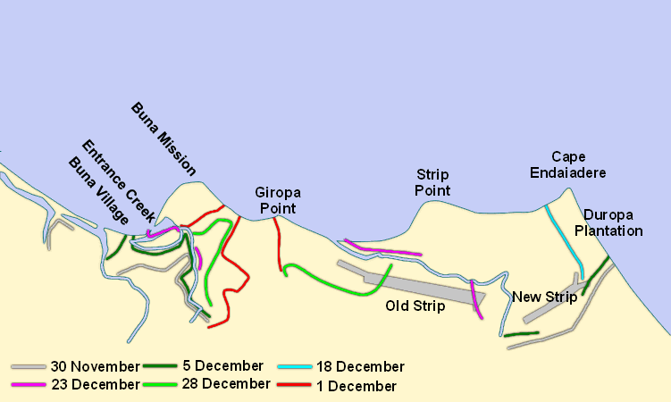 Map showing battle of Buna, November 1942-January 1943