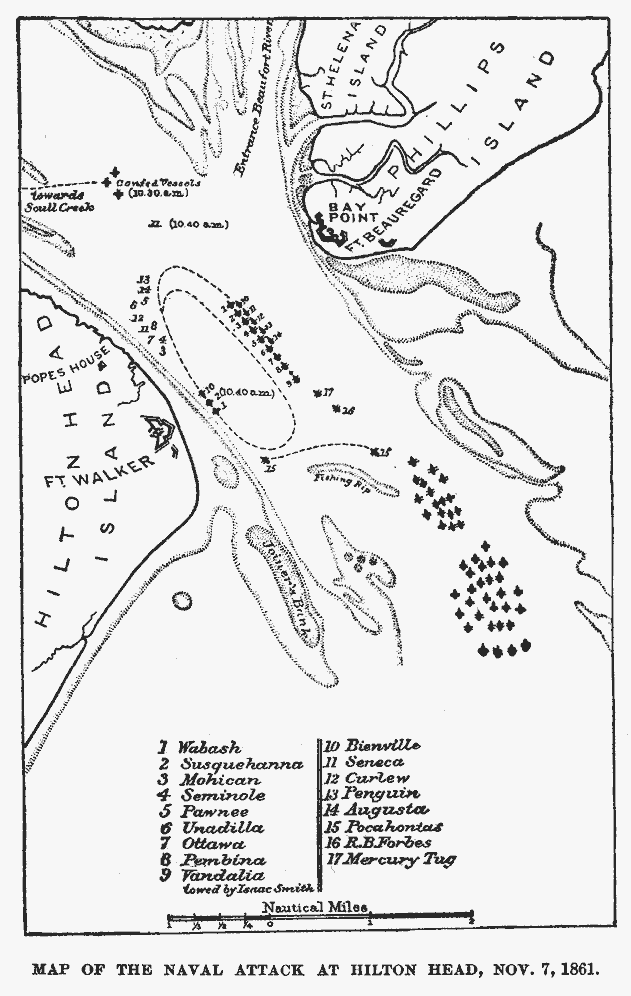 The naval attack at Hilton Head, part of the capture of Port Royal. 7 November 1861