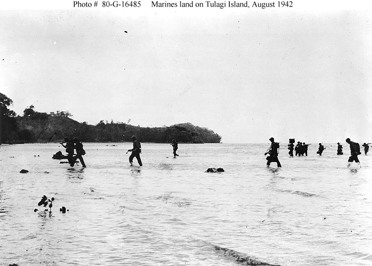 Wading ashore on Guadalcanal