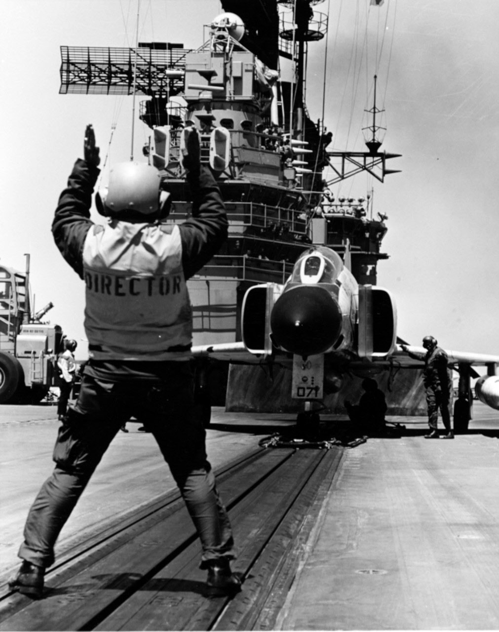 Moving Phantom II onto Catapult on USS Midway (CV-41), 1970 