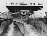 USS Bennington (CV-20) floating from drydock after christening 