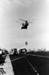 CH-47 hovers over USS Coral Sea (CVA-43), 1965 