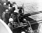 40mm guns on USS English (DD-696) preparing to bombard Korea, 1950-51 