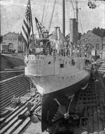 Stern view of USS Marblehead (C-11), Mare Island Dry Dock 