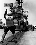 Moving Phantom II onto Catapult on USS Midway (CV-41), 1970 