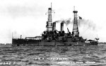 USS Mississippi (BB-23) with two cage masts, 1910 