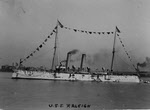 USS Raleigh (C-8) dressed with flags 