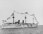USS San Francisco (C-5) dressed with flags 